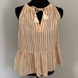 🆕- LUCKY BRAND Beige Striped Sleeveless Blouse with Tassels